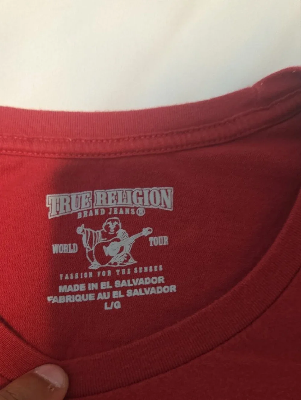 True Religion Men’s Red Short Sleeve Tee with Chest Horseshoe Logo